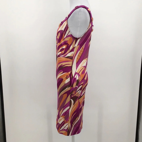 Yoana Baraschi Dress Womens XS Purple Orange Abstract Feather Print Shift Silk - Picture 4 of 14